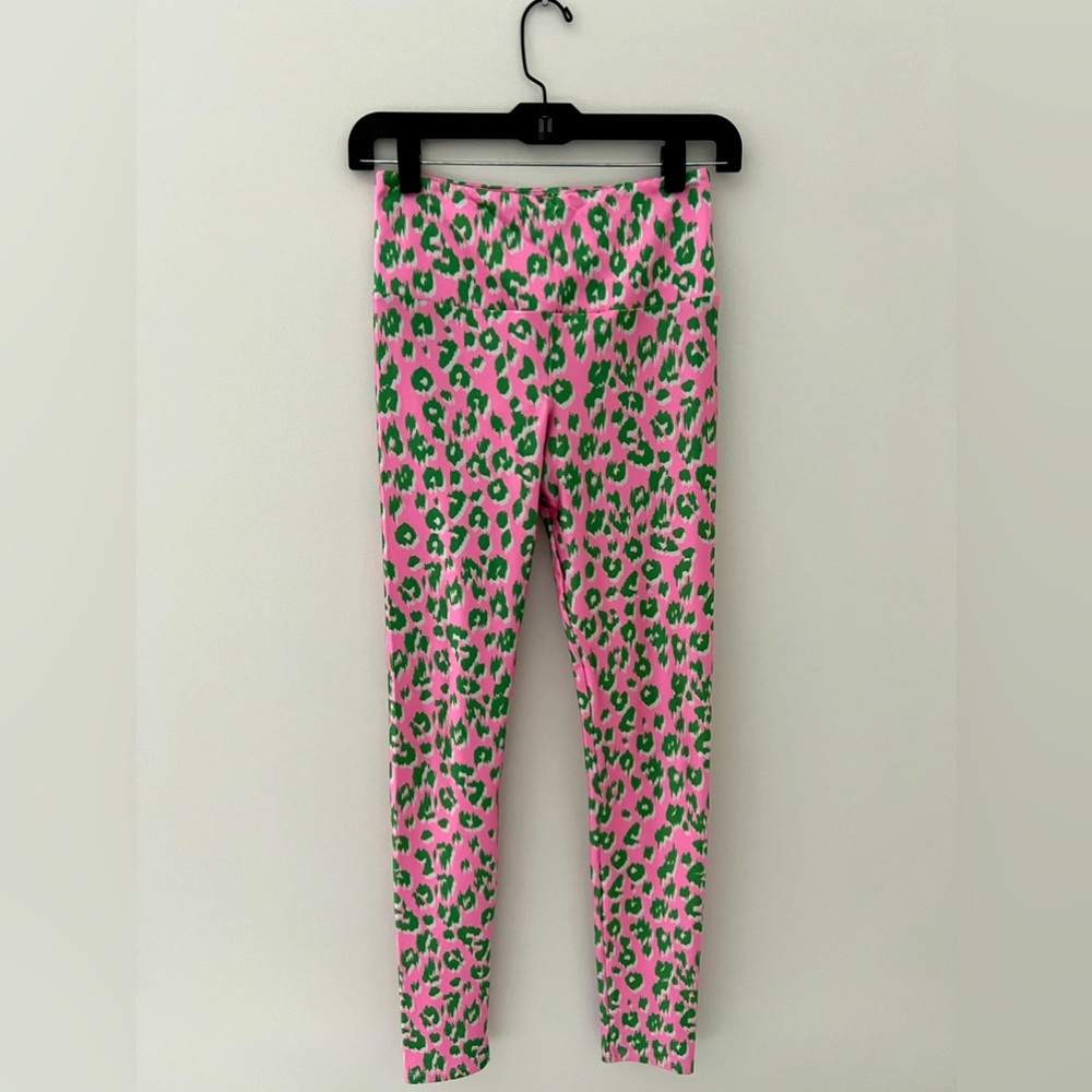 Goldsheep pink and green leopard print leggings, size small, perfect condition!